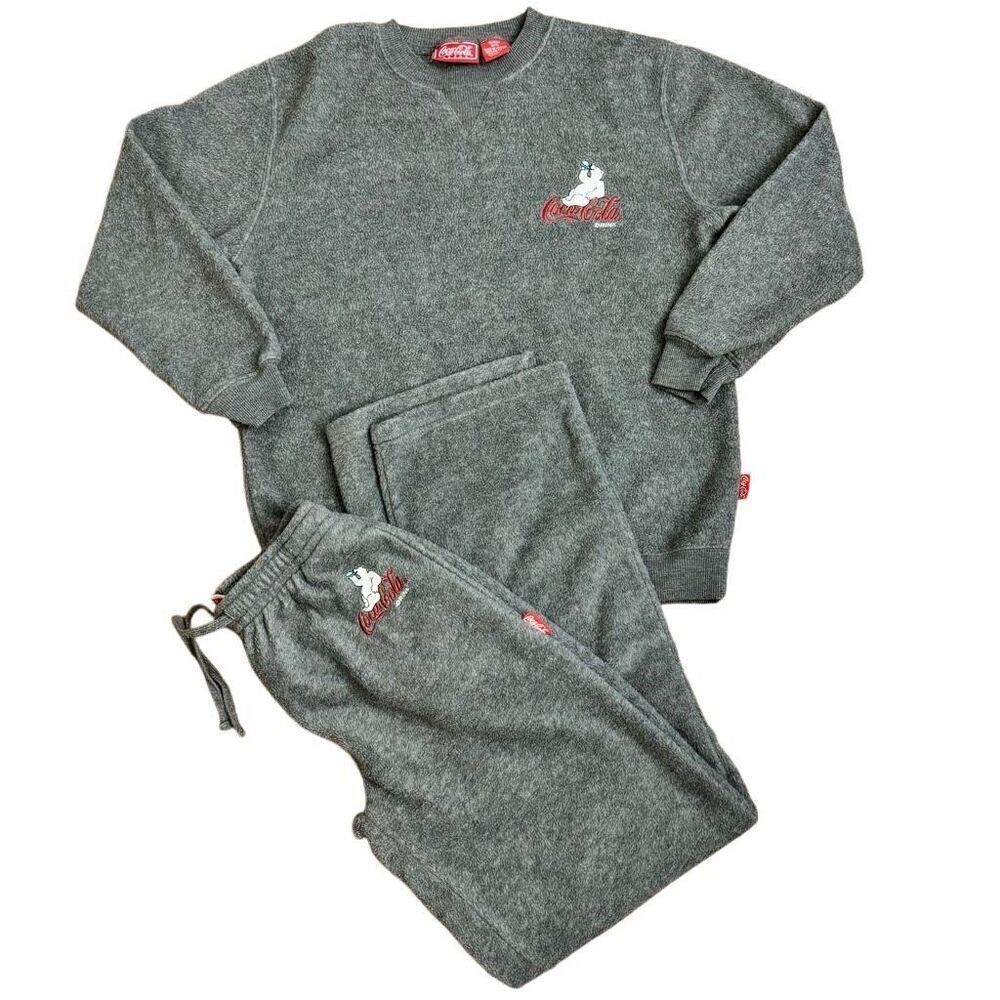 Coca Cola Polar Bear Gray Fleece Sweatshirt & Pants Lounge Set Size Small